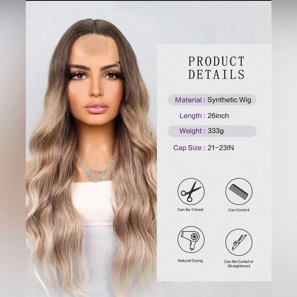 26 in lace front Closure 4x2 dark root blonde balayage Curly Wig - Picture 6 of 9